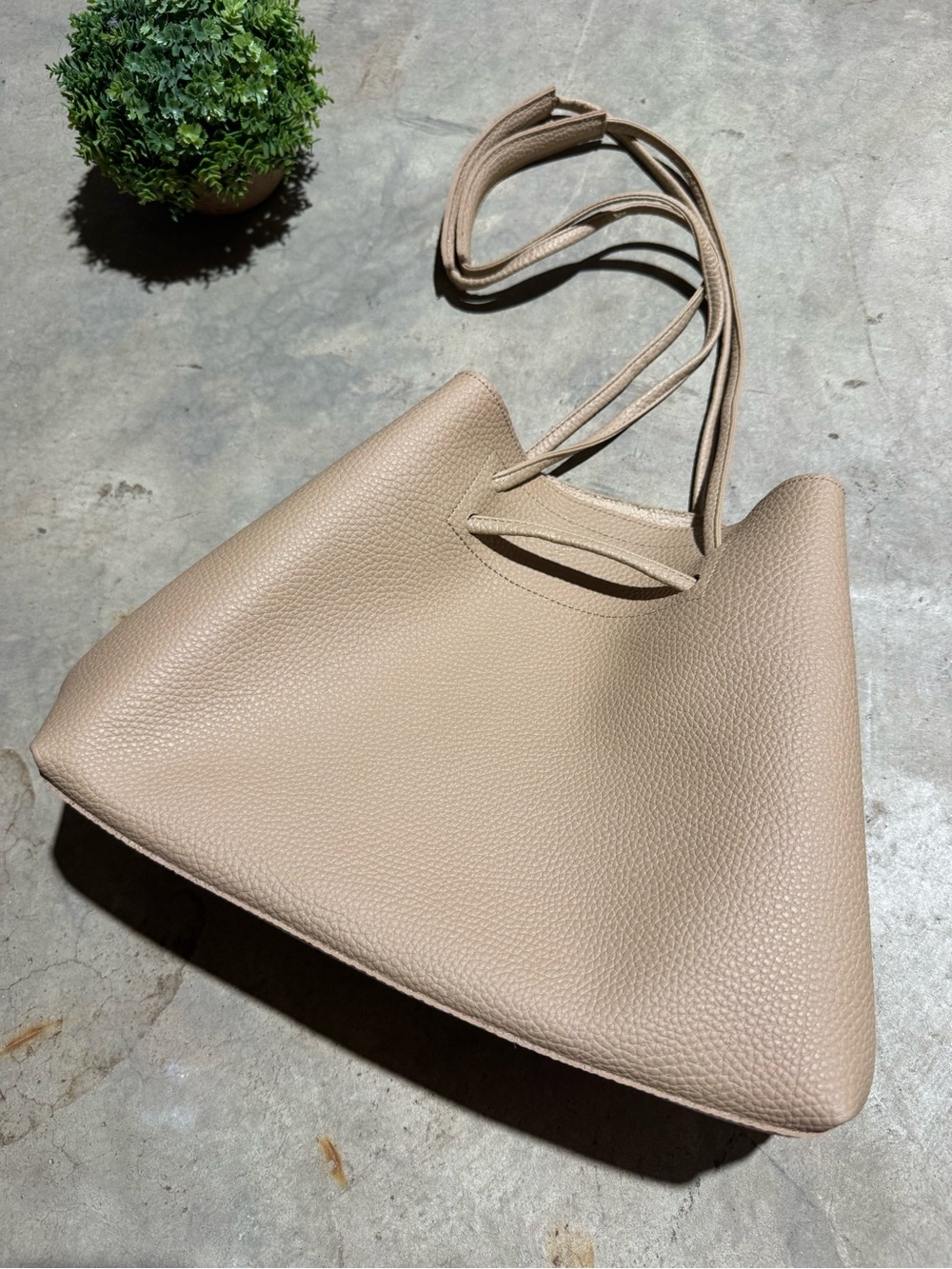 & Other Reasons Vegan Leather Bag Purse Tote Slouchy Shoulder Neutral Beige